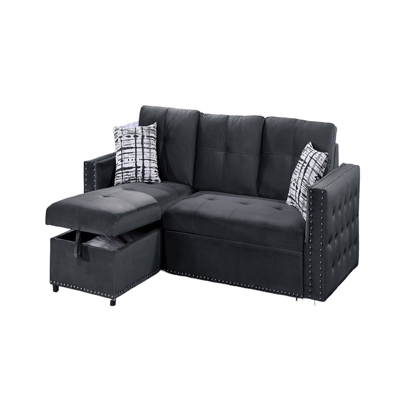 Canapé modulaire convertible en velours avec canapé-lit et canapé-lit, Velours noir