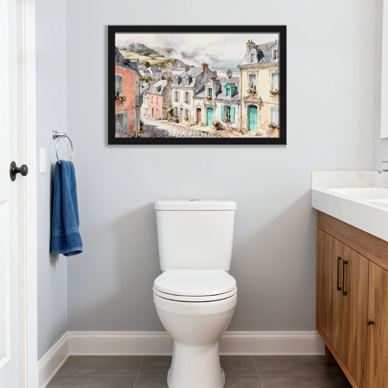 Scène d'aquarelle de village européen pittoresque, H 24 po x l 36 po, Toile tendue, Ne s’applique pas