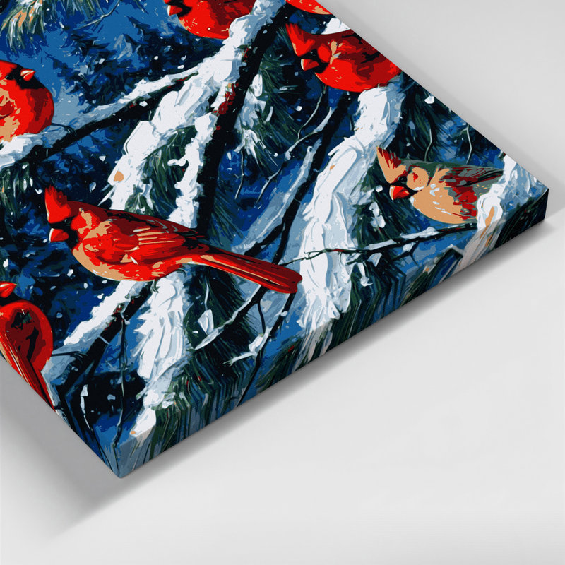 «Birds Northern Cardinal Grey», art mural sur toile, H 12 po x l 12 po