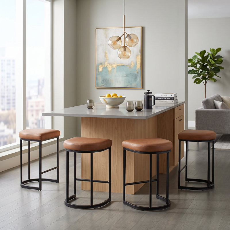 Upholstered Counter Stool with Metal Frame, Brown
