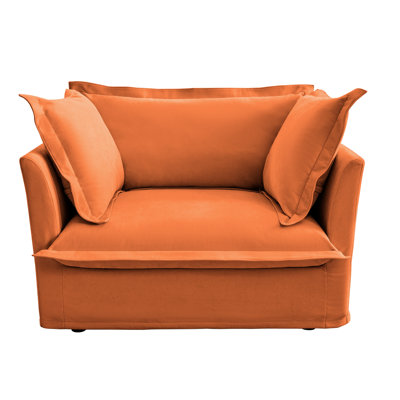 Fauteuil simple en tissu de chenille orange avec siège profond, coussins luxueux, housses amovibles, assemblage simple