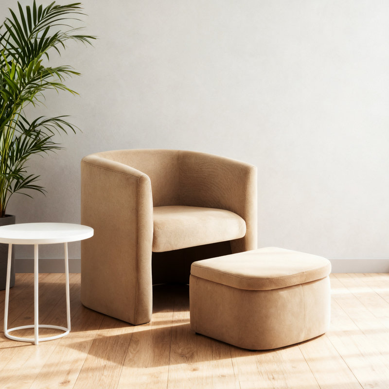 Accent Chair & Storable Ottoman Sherpa Chair w/Storage Ottoman - Plush & Space-Saving Design, Khaki Velvet