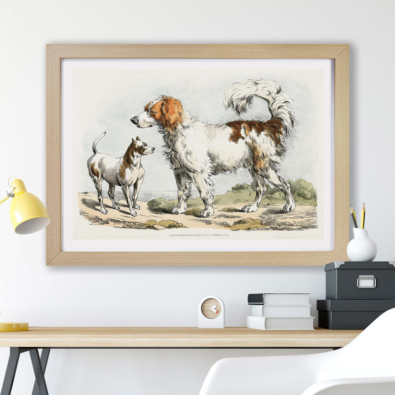 Two Hunting Dogs by Henry Thomas Alken - Framed Print, 33cm H x 45cm W x 2cm D, Oak