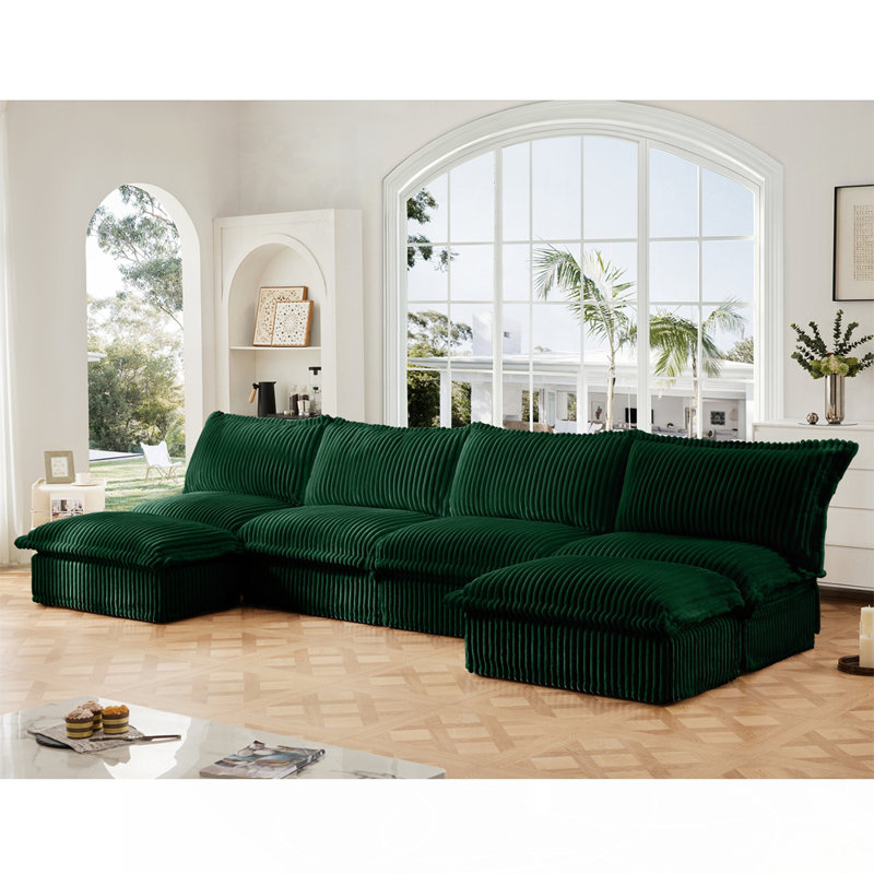 Canapé modulaire confortable en velours côtelé au design élégant, Vert