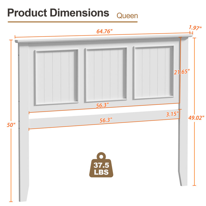 Panel Wood Headboard, White, Queen