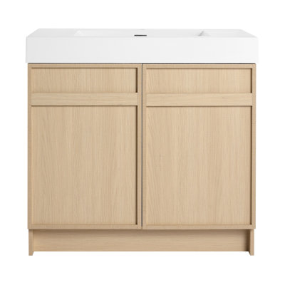 Meuble-lavabo autoportant de 36 pouces avec lavabo en résine blanche et armoires à fermeture douce pour salles de bain modernes
