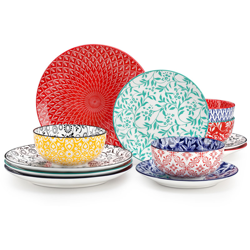 SELENE Porcelain China Dinnerware Set Piece - Service for 4