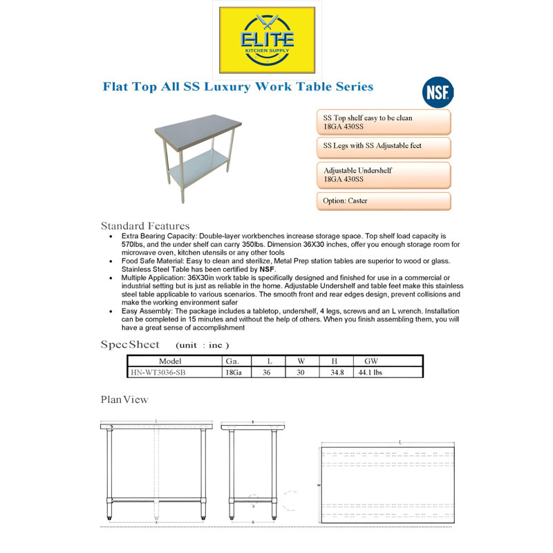 Elite Kitchen Supply 36'' L x 30'' W x 34.8'' H Work Table