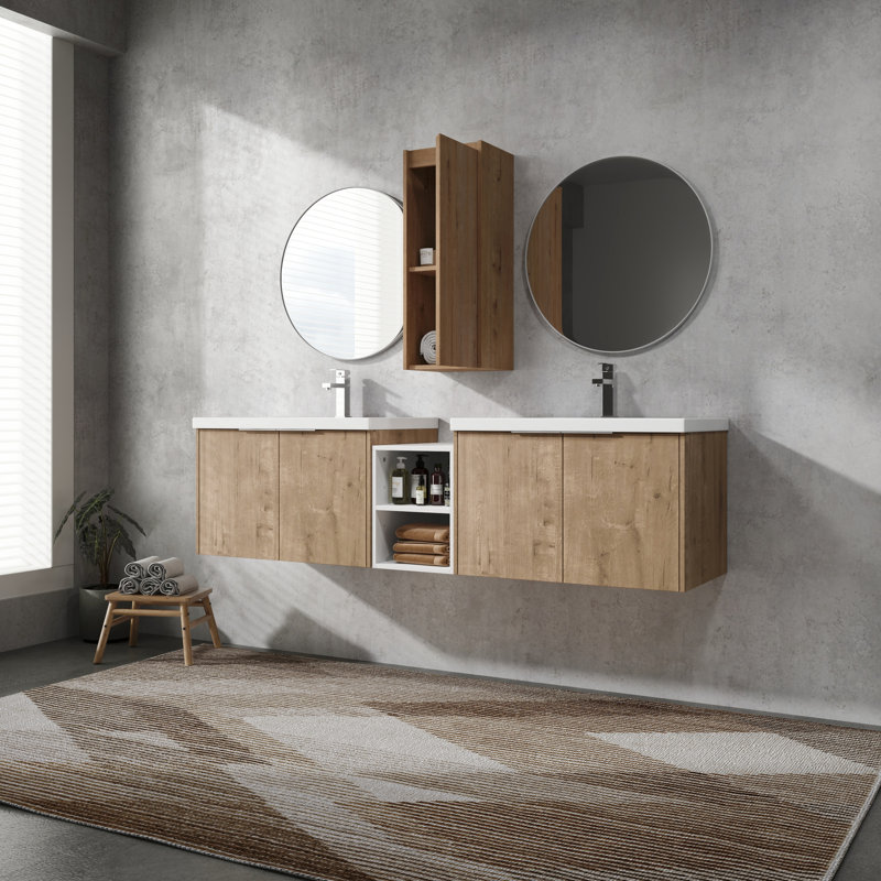 Armoire de salle de bain 72 po avec lavabo et tablette de rangement latérale, 72"