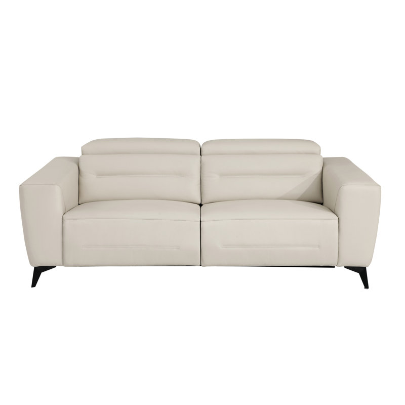 Global United Top Grain Italian Leather Sofa With Power Recliner, Beige