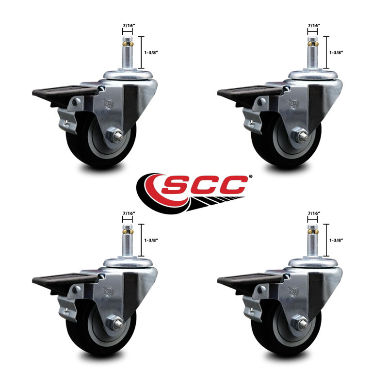 Grip Ring Stem Caster with Brake, Black