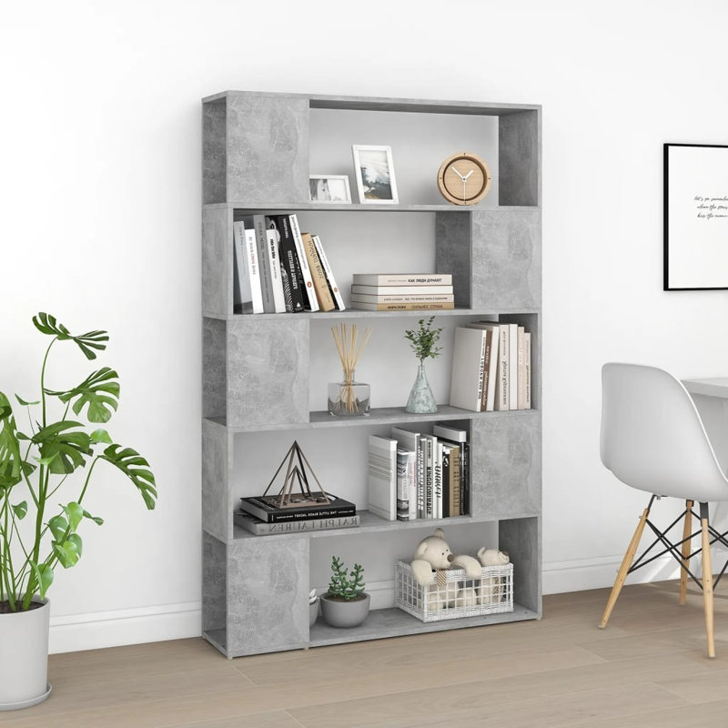 Paravent vidaXL en bois d'ingénierie moyen, Gris béton, (5 tablettes) H 61 po x l 39,4 po x P 9,5 po