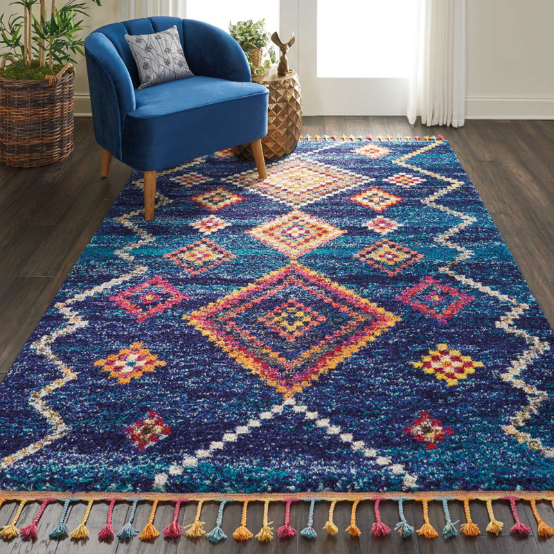 Tapis bleu marine Lucina Tribal Bohemian, Rectangle 6 pi 7 po x 9 pi 6 po