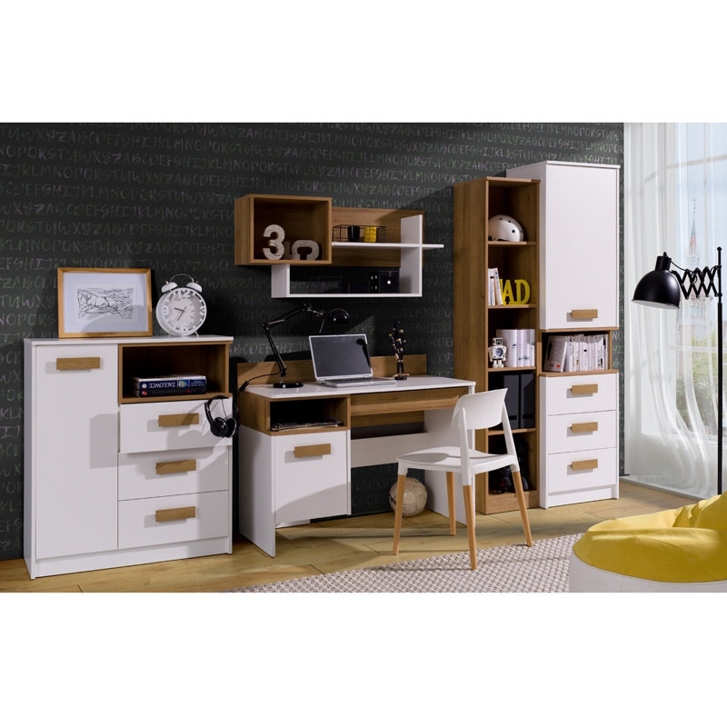 110cm Writing Desk, White/Brown, White