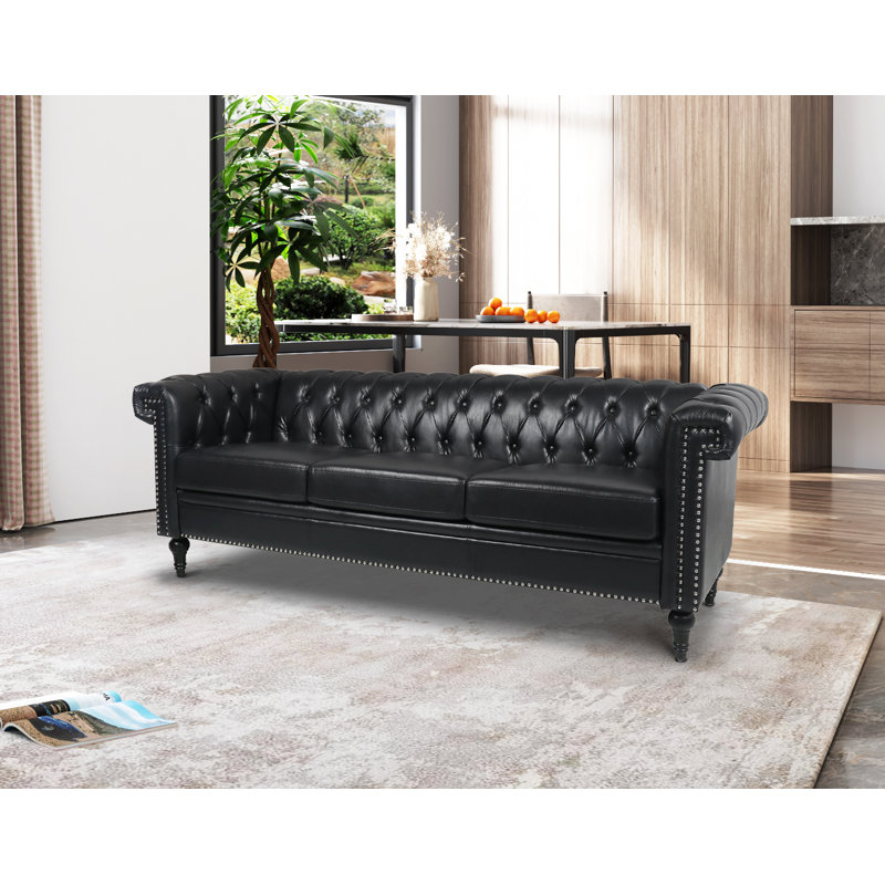 Canapé en cuir 83,66 po Towles, Noir