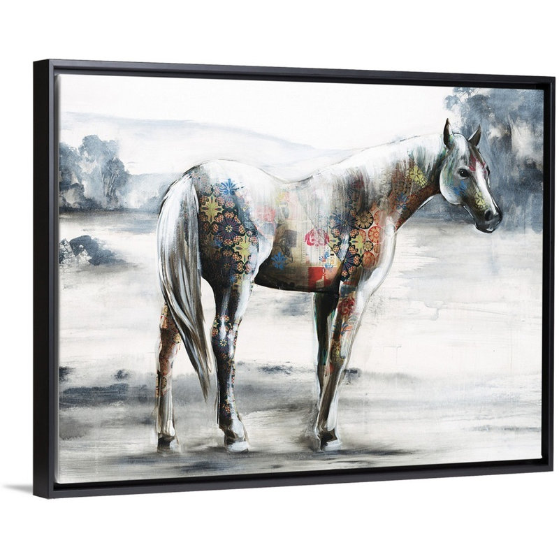 « outing environ ii », peinture sur toile, H 19,7 po x l 25,7 po x p 1,75 po, Cadre flottant noir