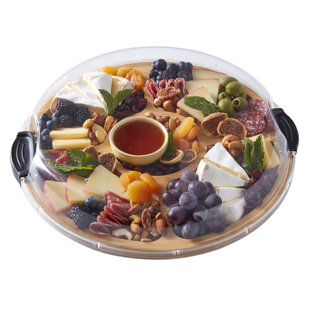 Farberware Build-a-Board Bamboo Serving Board, Round Snack Board with 5 Dividers, Clear BPA-Free Lid and Black Secure Snap Locking Handles, 35.5cm
