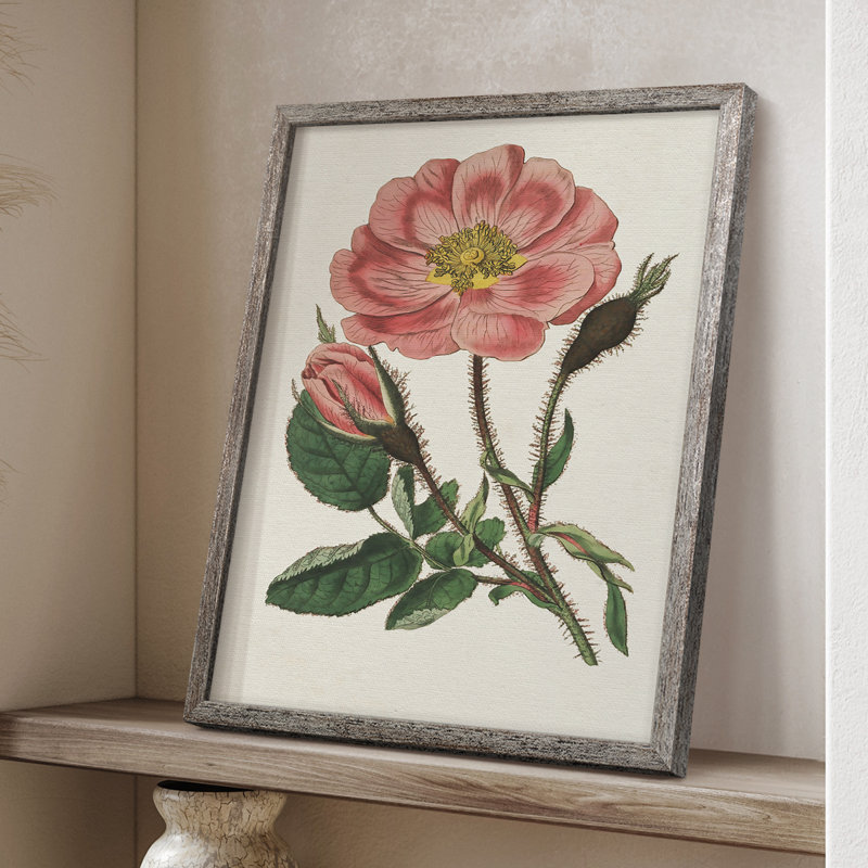 Impression florale rose sur cadre mixte - bois massif, H 11 po x l 9 po