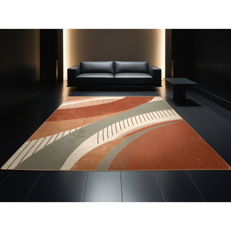 Tapis bohème abstrait lavable à la machine en brun Paizlea - reliure brun clair, 8 x 10