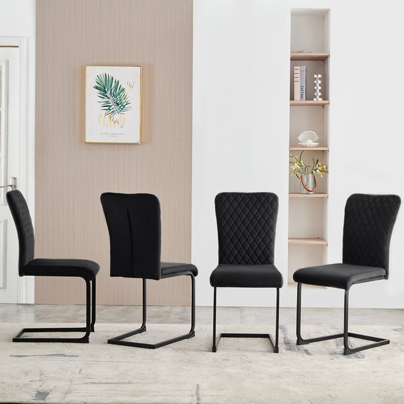 Culain Modern Upholstered Velvet Armless Dining Chair, 4, Black