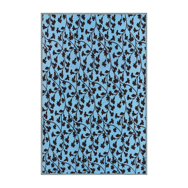 Tapis bleu à motif floral Pompton, Rectangle 2 pi x 4 pi