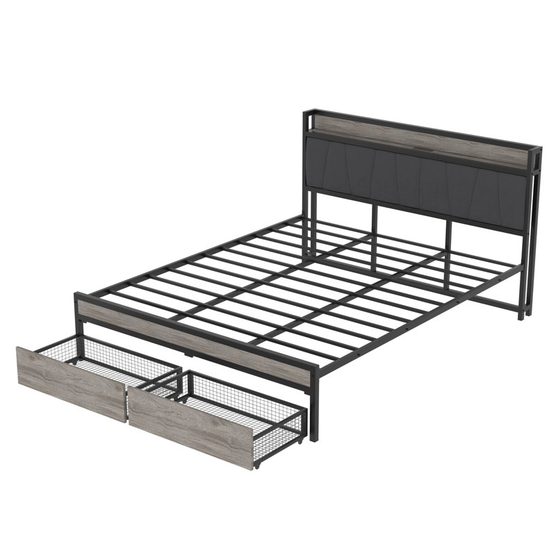 Grand lit avec rangement en métal Daniesha, Double, Noir