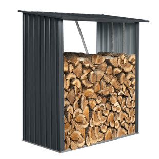 3Ft X 5Ft Metal Firewood Rack Shed - , Corrosion For Outdoor Wood, , Lumber Black Galvanized Steel Storage Weather-