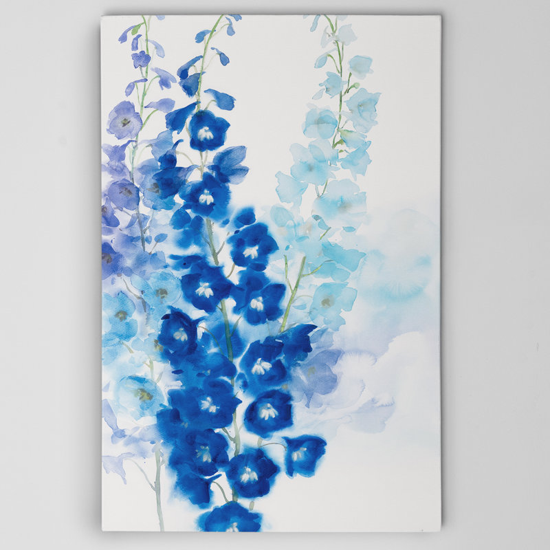«Delphinium I», peinture sur toile tendue, H 18 po x l 27 po x P 1,5 po