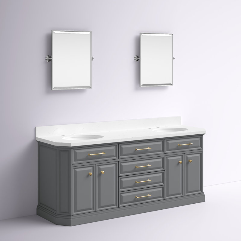 Bruning 72" Carrara Engineered Marble Countertop Bath Vanity with Mirror, Cashmere Gray