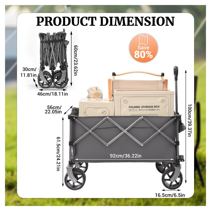 Chariot pliant robuste de 400 L avec de grandes roues tout-terrain - Chariot de jardin pliant d'une capacité de 450 L pour le camping, la plage et les utilitaires d'extérieur