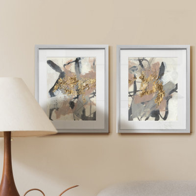 Golden Blush I - ensemble de 2 reproductions d'art sur papier encadré