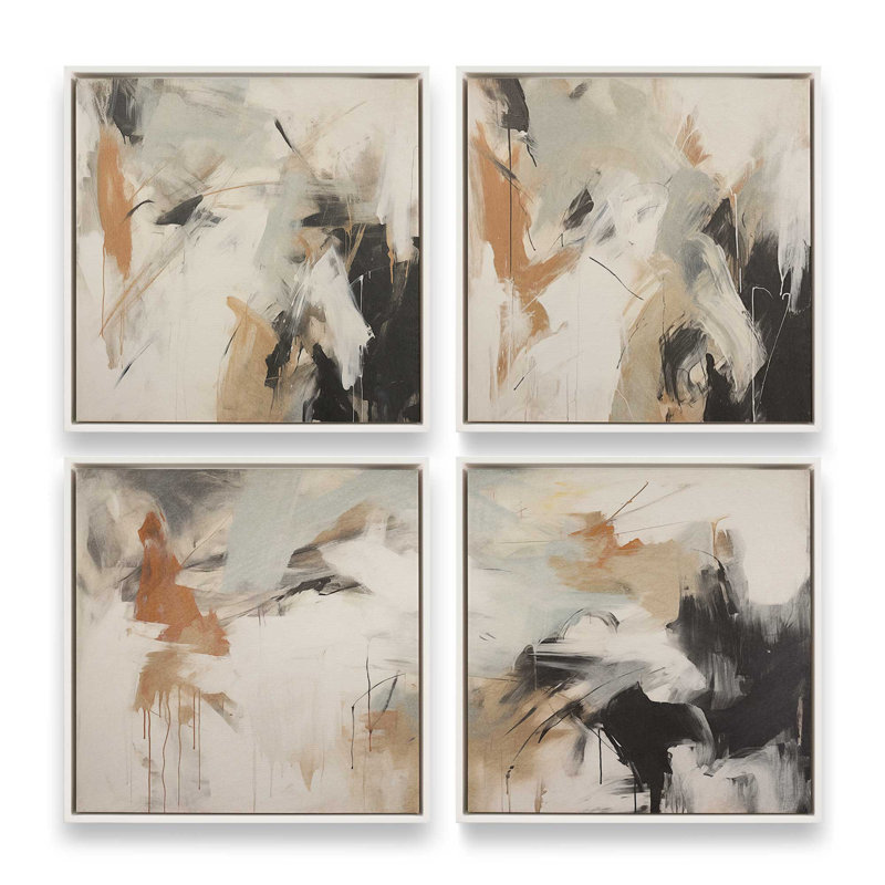 Chaotic Crescendo, ensemble de 4 impressions sur toile dans un cadre, Cadre flottant blanc opaque