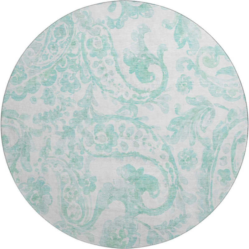 Premium Machine Washable Prisco Turquoise Rug, Round 8'