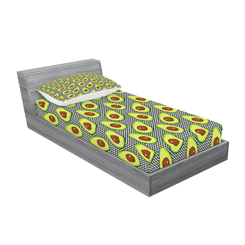 Ensemble de draps et taies décoratives à motif d'avocat Ambesonne, noir, brun, vert