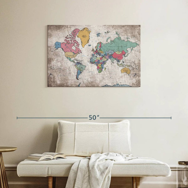 Keiri Geographic World Map III, 24" H x 36" W