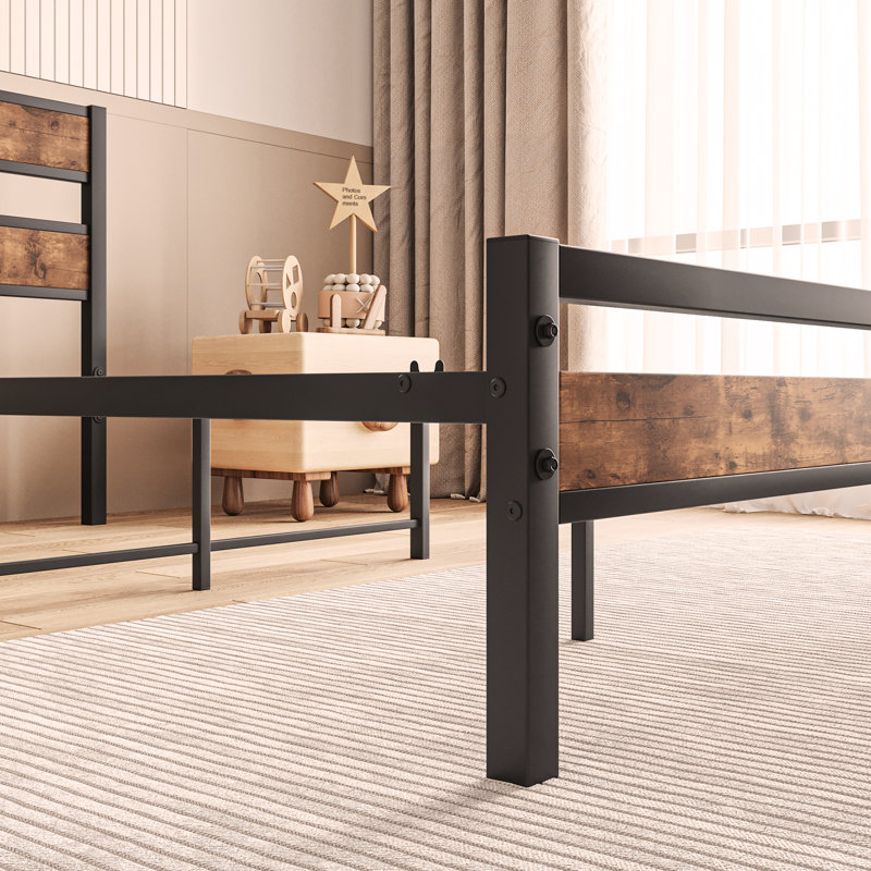 Platform Bed Frame with Rustic Vintage Wood Headboard, Strong Metal Slats Support, No Box Spring Needed, Twin