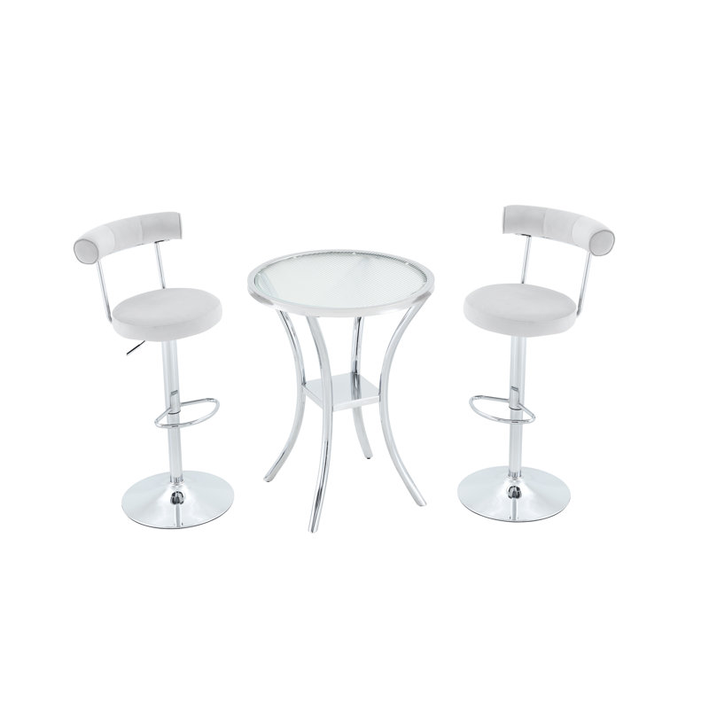 Table de bar ronde avec plateau en verre trempé nervuré et base en acier inoxydable chromé, diamètre de 27,95 po, Chrome