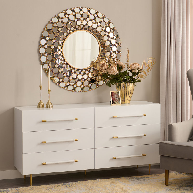 Victoria Round Metal Framed Wall Mounted Accent Mirror in Gold