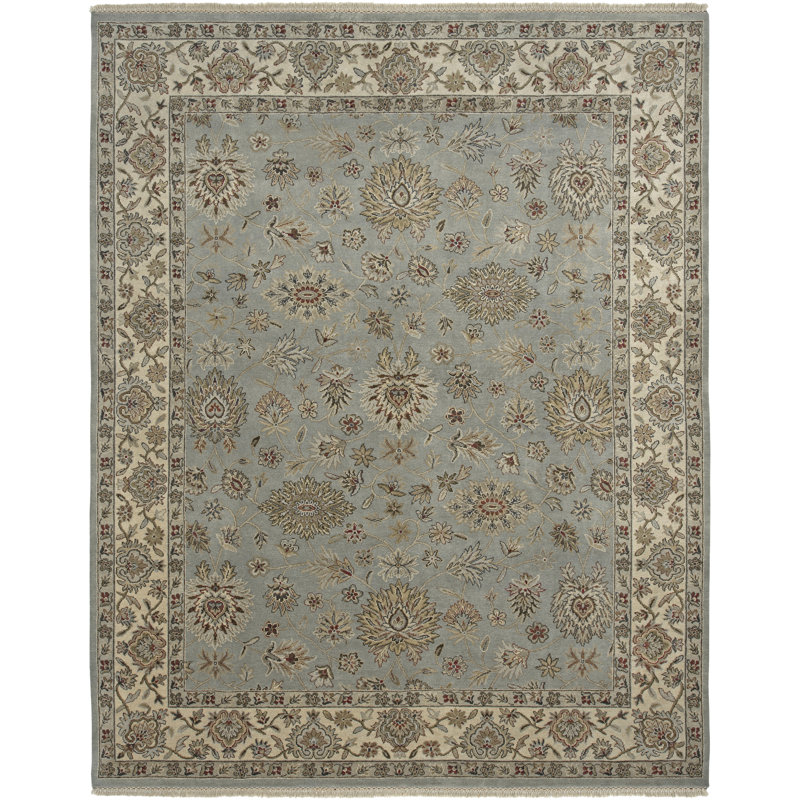 tapis mousse/ivoire en laine noué à la main Victoire, Rectangle 2 pi x 3 pi