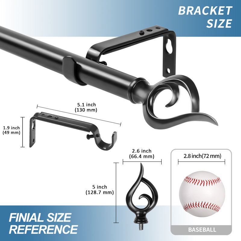 Tringle à rideaux simple Glenva, De 28 po à 48 po de largeur, Noir