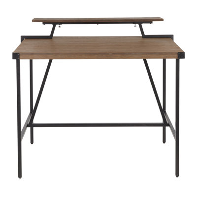 Counter Table in Black Metal and Brown Wood-Pressed Grain Bamboo