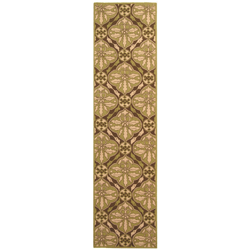 Hollander Floral Hand Hooked Wool Brown Area Rug, Runner 2'6" x 10'
