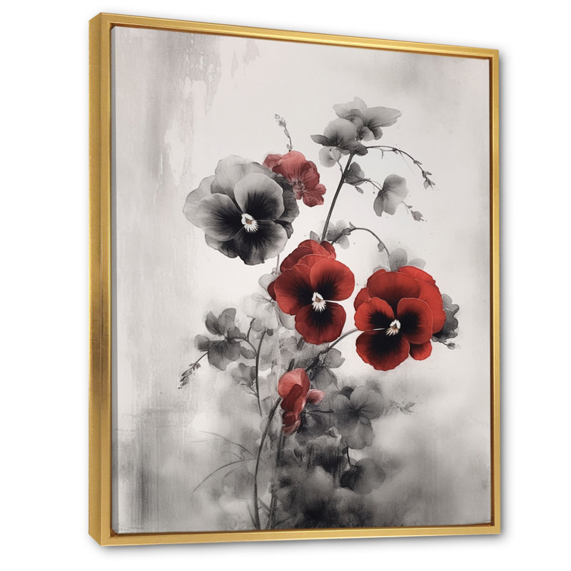 Impression sur toile rouge et grise minimalisme I, H 32 po x l 16 po x P 1 po, Cadre flottant doré