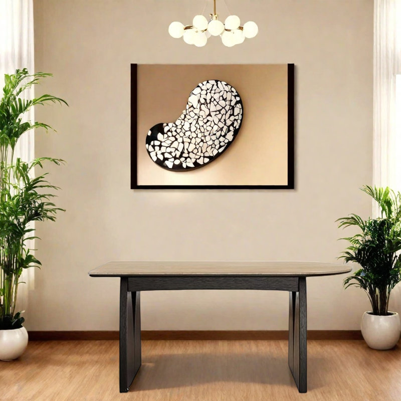 Salle à manger ovale en ardoise et bois de cire d'inspiration rétro, H 29,5 po x L 62,9 po x l 31,4 po