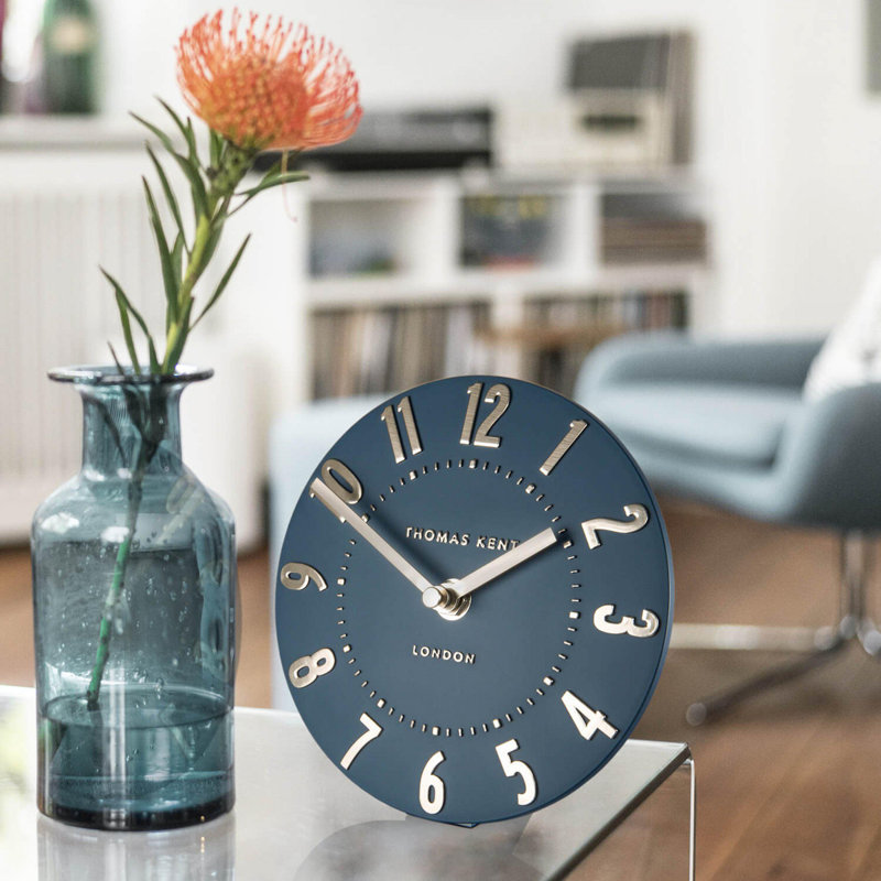 Mulberry Modern & Contemporary Analogue Metal Quartz Movement / Crystal Tabletop Clock, Midnight Blue