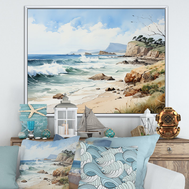 Rocky Beach Coastal Serenity I, Cadre flottant blanc, H 24 po x l 32 po x P 1 po