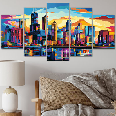 Chicago Popart II - reproduction d'art sur toile Chicago - 5 panneaux