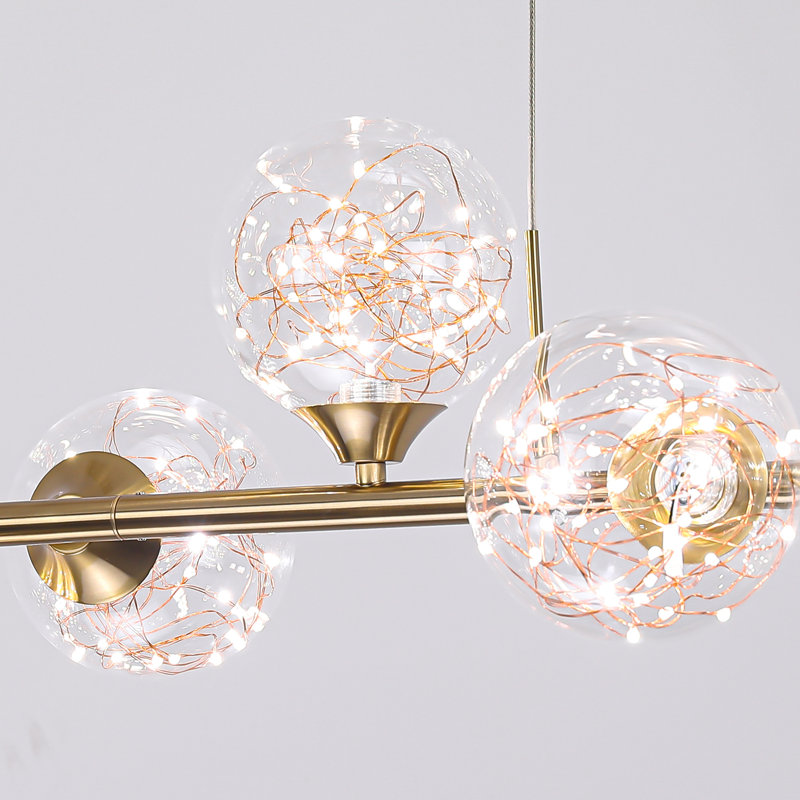 Luminaire suspendu linéaire à 7 lumières DEL pour îlot de cuisine Nese, Doré