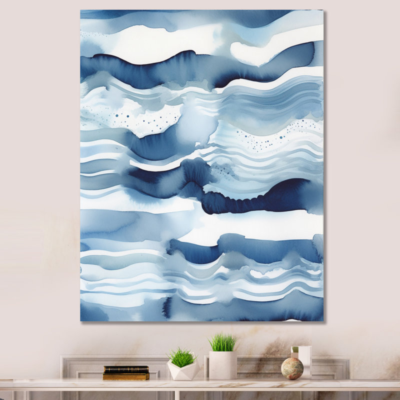 Abstrait classique vagues bleues IV, Toile tendue, H 40 po x l 30 po x P 1,5 po