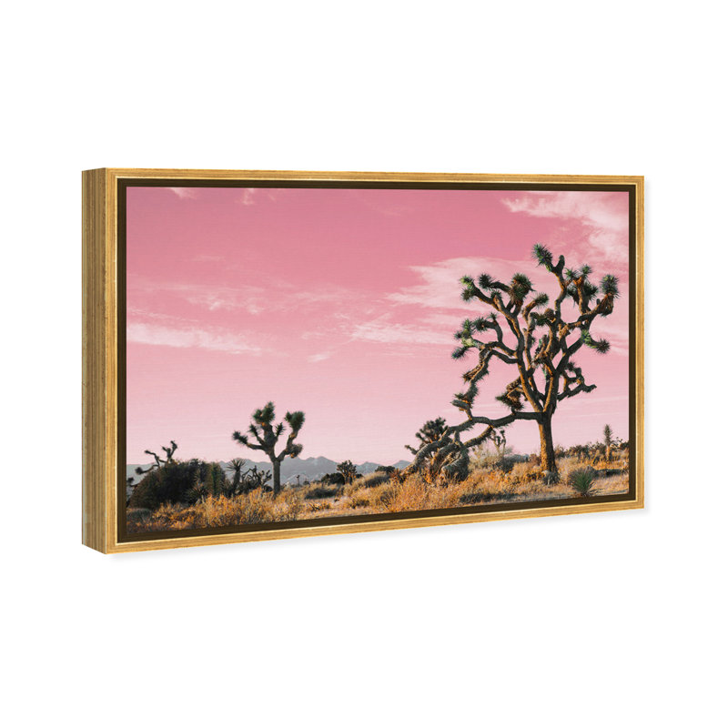 " Nature And Landscape Joshua Tree Pink II Desert Landscapes " by Oliver Gal, 24" H x 36" W x 1.5" D, Gold Framed Canvas
